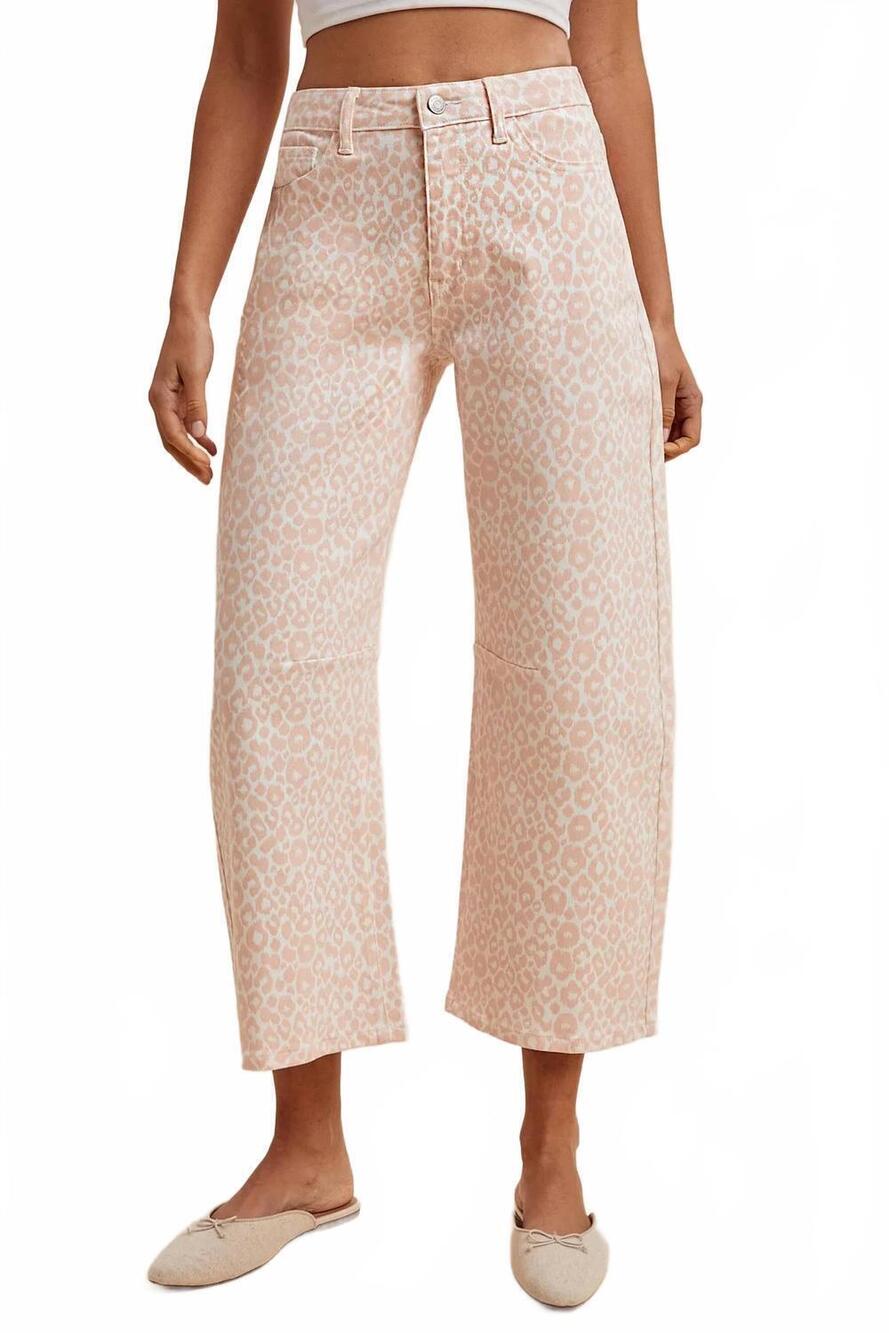NEW ANNIEWEAR crop barrel jeans in pink leopard